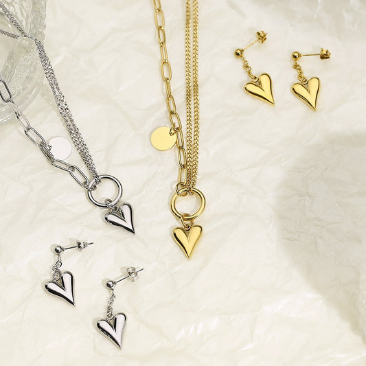 Heart Necklace and  Earrings Set